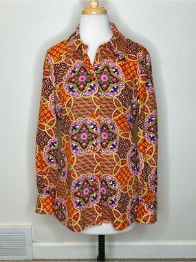 True vintage Barkcloth 60's Handmade Top Psychedelic Bright Women's L